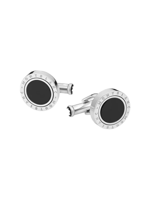 Cufflinks, Round, Steel, Onyx