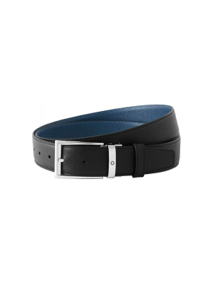 Trapeze Shiny Palladium-Coated Pin Buckle Reversible Black & Indigo Belt