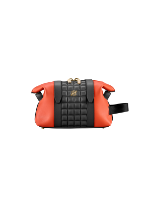 Montegrappa Amb-ition Washbag, Orange Base, Black Piping, Yellow-gold Trims