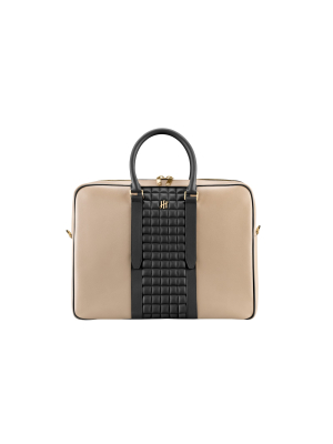 Montegrappa Amb-ition Laptop Bag, Sand Base, Black Piping, Yellow-gold trim