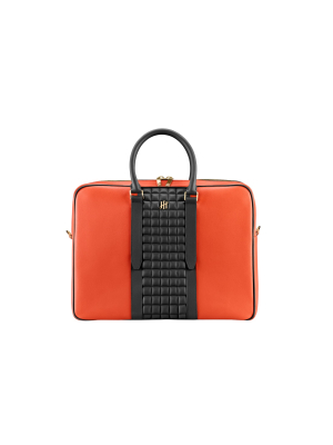Montegrappa Amb-ition Laptop Bag, Orange Base, Black Piping, Yellow-gold