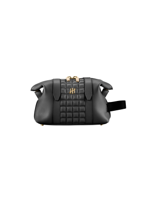 Montegrappa Amb-ition Washbag, Black Base, Black Piping, Yellow-gold Trims