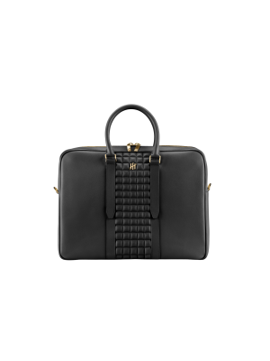 Montegrappa Amb-ition Laptop Bag, Black Base, Black Piping, Yellow-gold