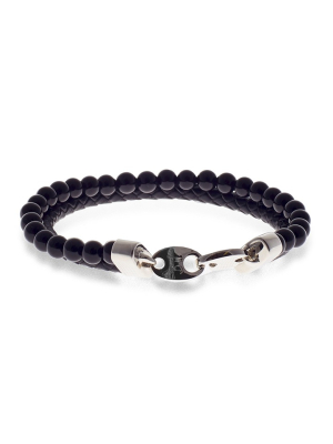 Babette Wasserman Link Mix Bracelet, Onyx - Base Metal Rhodium Plated, Leather, Onyx