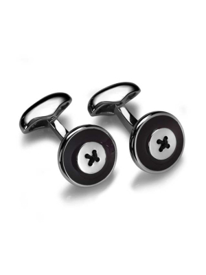 Babette Wasserman Enamel Button Cufflinks, Black - Base Metal, Enamel, Cord