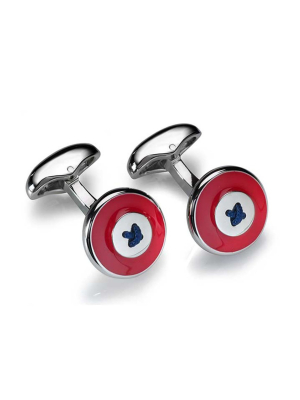 Babette Wasserman Enamel Button Cufflinks, Red - Base Metal, Enamel, Cord