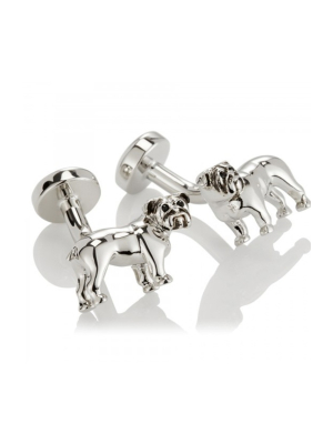 Babette Wasserman Bulldog Cufflinks - Base Metal, Rhodium Plated, Swarvoski Crystals