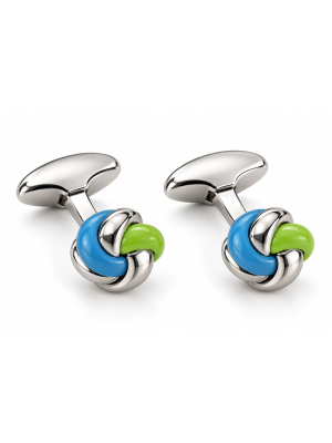 Babette Wasserman Enamel Knot Cufflinks, Multi, Blue, Green, Navy - Base Metal, Enamel