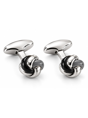 Babette Wasserman Enamel Knot Cufflinks, Multi, Black, White, Grey - Base Metal, Enamel