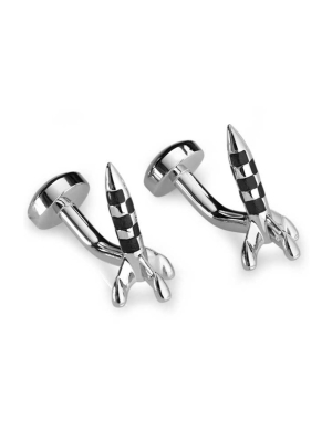 Babette Wasserman Retro Rocket Cufflinks, Black - Base Metal Rhodium Plated, Enamel