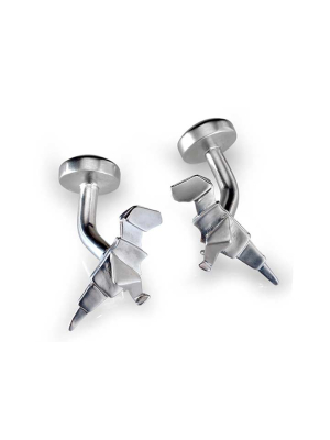 Babette Wasserman Origami Dinosaur Cufflinks, Matt Rhodium - Base Metal Rhodium Plated