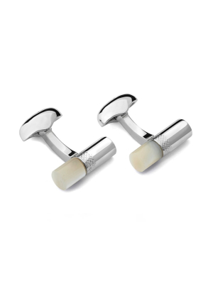 Babette Wasserman Stone Bar Cufflinks, Mother of Pearl - Base Metal, Rhodium Plated, Mother of Pearl