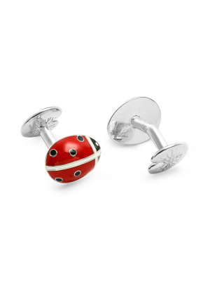 Babette Wasserman Ladybug Cufflinks, Red - Base Metal, Rhodium Plated, Red Enamel