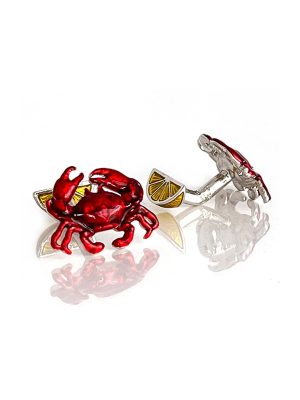 Babette Wasserman Crab and Lemon Cufflinks, Red - Base Metal, Rhodium Plated, Enamel