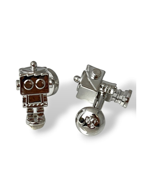 Babette Wasserman Robot Cufflinks, Rhodium - Base Metal, Rhodium Plated
