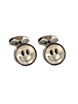 Babette Wasserman Smiling Face Cufflinks, Rhodium - Base Metal, Rhodium Plated, MOP
