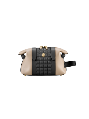 Montegrappa Amb-ition Washbag, Sand Base, Black Piping, Yellow-gold Trims