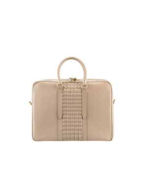 Montegrappa Amb-ition Laptop Bag, Sand Base, Sand Piping, Yellow-gold Trim