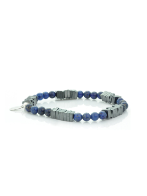 Babette Wasserman Cubic Bracelet, Lapis & Hematite - Lapis, Hematite, Sterling Silver
