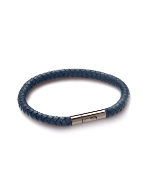 Babette Wasserman Demon Single Weave Leather Bracelet, Blue - Leather & Steel