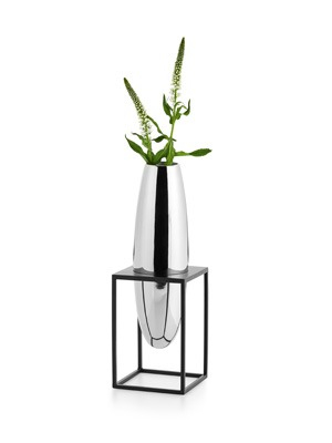 Philippi Solero vase with stand, S nickel, mirrorpolished, steel, powdercoated