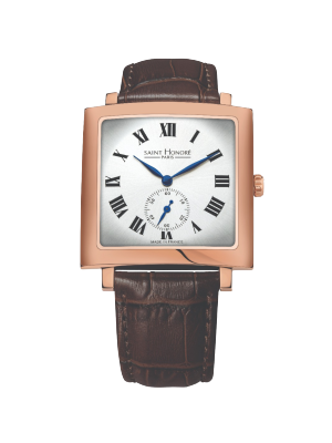 Saint Honore Carree Gents Watch, White Dial, Leather Brown Strap ,36.5X36.5