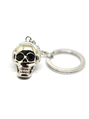 Babette Wasserman Skull with Headphones Keyring - base metal