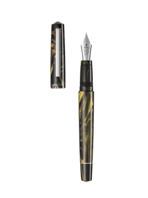 Tibaldi Black Gold Resin Fountain Pen With Stainless Steel Trim