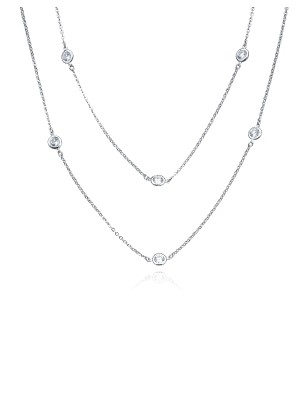 Crislu Bezel 36" Necklace Finished in Pure Platinum- 2mm