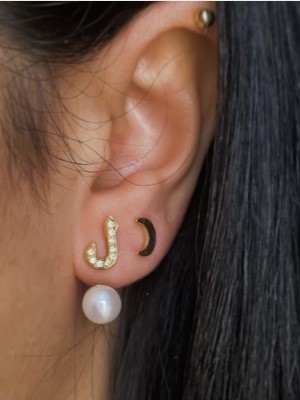 Lorina Jewels Arabic letter with pearl earrings