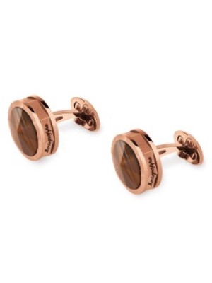 Montegrappa NeroUno Cufflinks, Rose Gold PVD, Tiger Eye Inlay