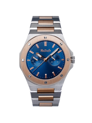 Rusace Gents 44mm Silver/Rose Case Blue sunray Dial