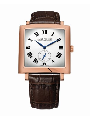 Saint Honore Carree Gents Watch, White Dial, Leather Brown Strap ,36.5X36.5