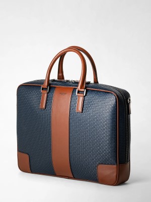 Serapian Slim briefcase Stepan 72 Ocean Blue/Cuoio