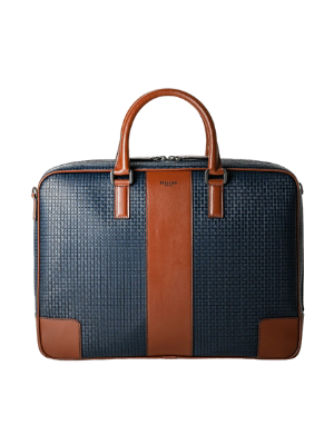 Serapian Slim briefcase Stepan 72 Ocean Blue/Cuoio